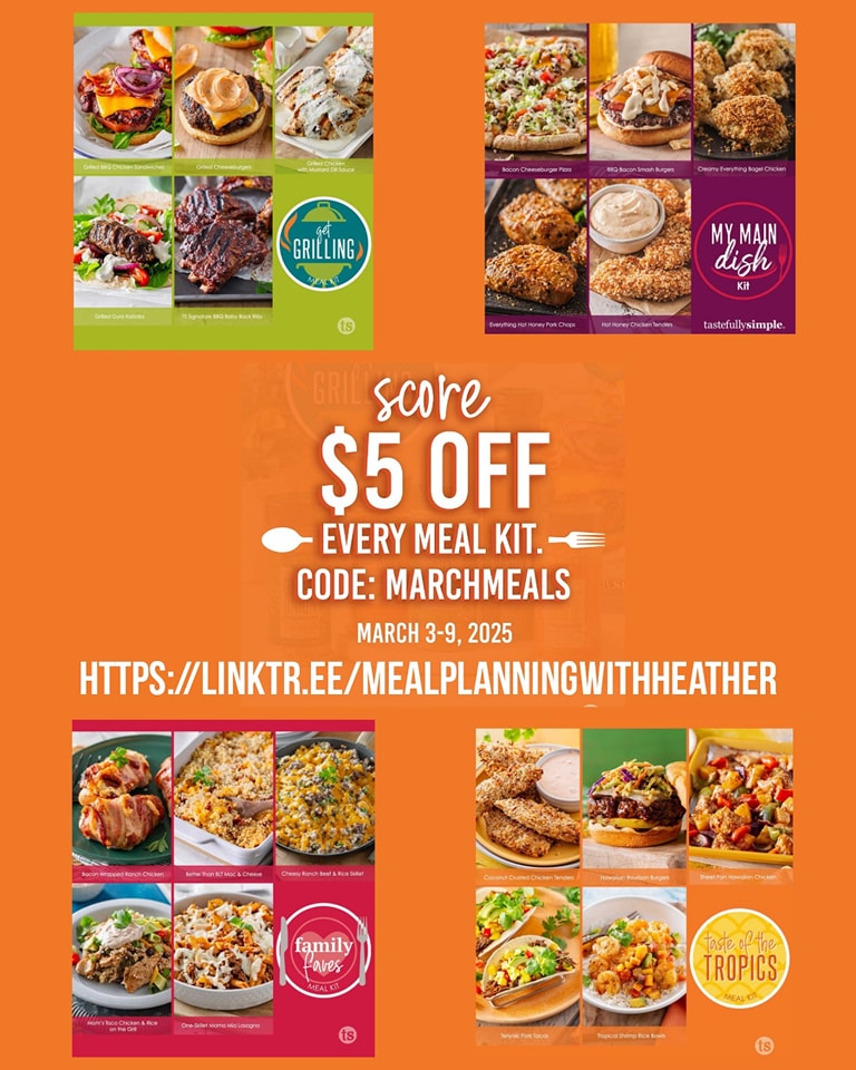 This coupon code ends March 9!
 #mealplanningwithheather #TastefullySimple #eatathome #ilovefood #TeamFireworks #weeklymenu #menufortheweek #mealprep #mealprepclass #mealplan #familyfriendlymeal #mealkits